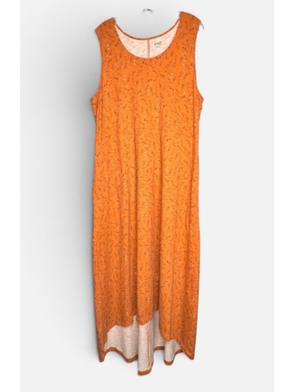 Duluth Trading Co To n Flow Sleeveless Maxi Dress Sz XL Orange Floral Pockets